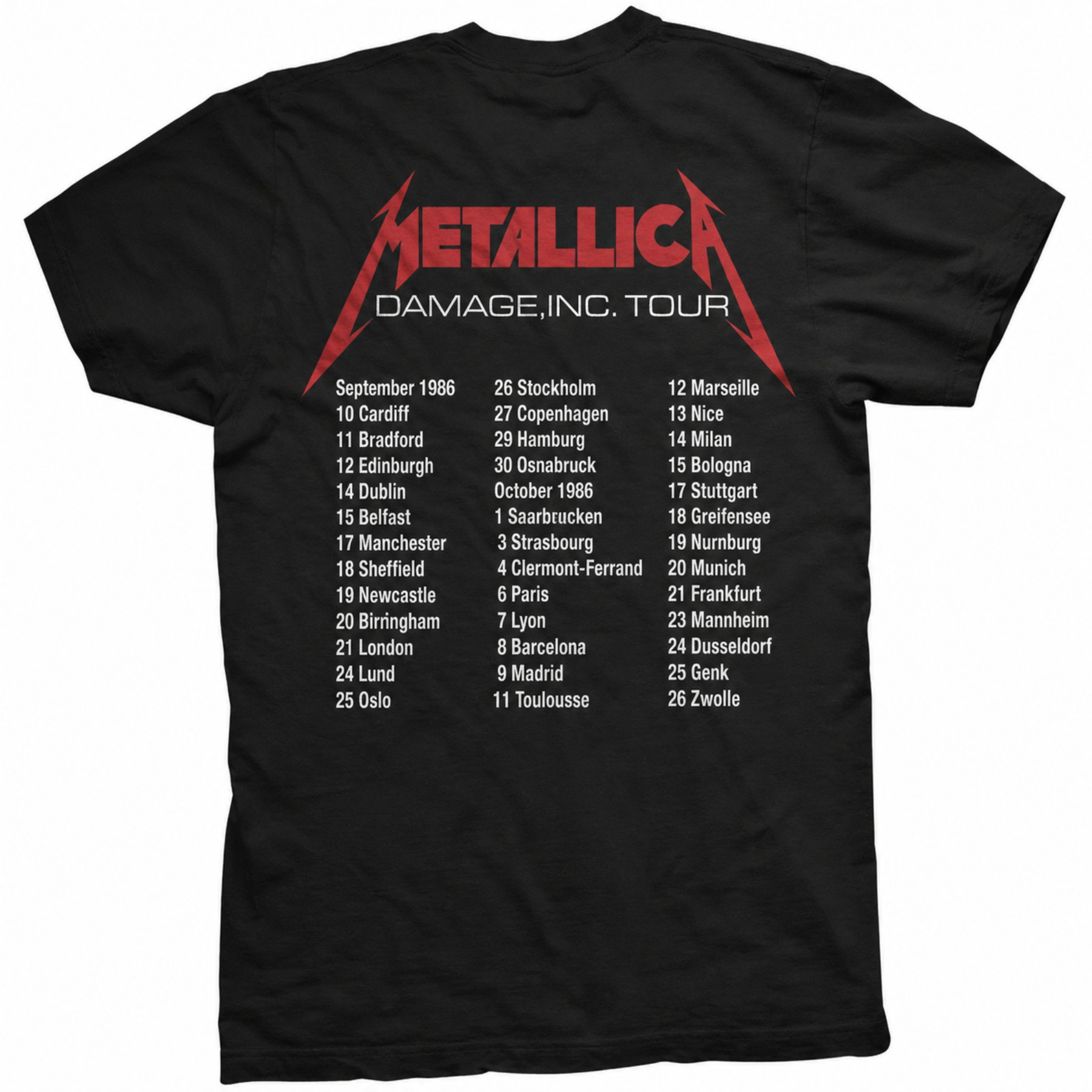 Metallica Unisex T-Shirt: Master of Puppets European Tour '86 T-Shirt With Back Print