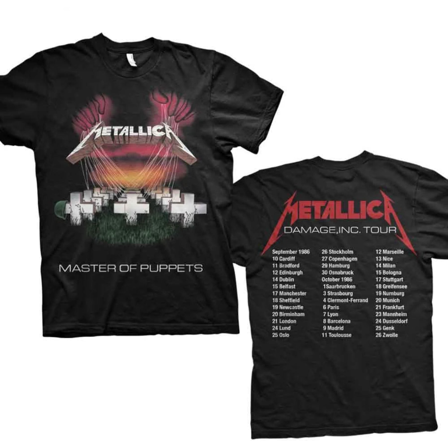 Metallica Unisex T-Shirt: Master of Puppets European Tour '86 T-Shirt With Back Print